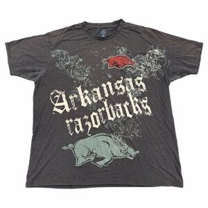 Arkansas Razorbacks Men Gray NCAA Football Tee Distressed Gothic Y2K Vibes